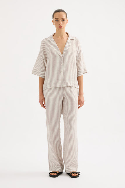 Lounge Stripe Linen Pant Silver Stripe 