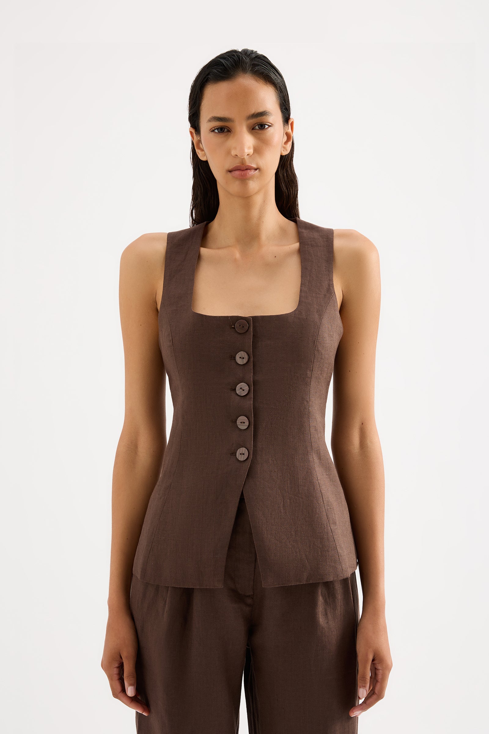 Clio Linen Vest Clove 