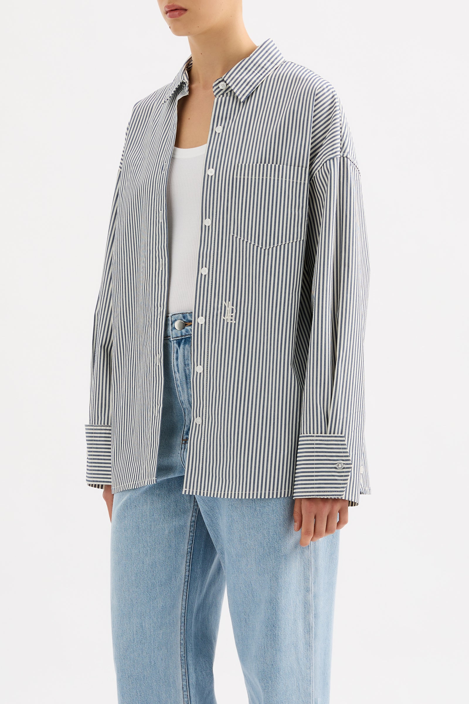 Organic Poplin Shirt Navy Stripe 