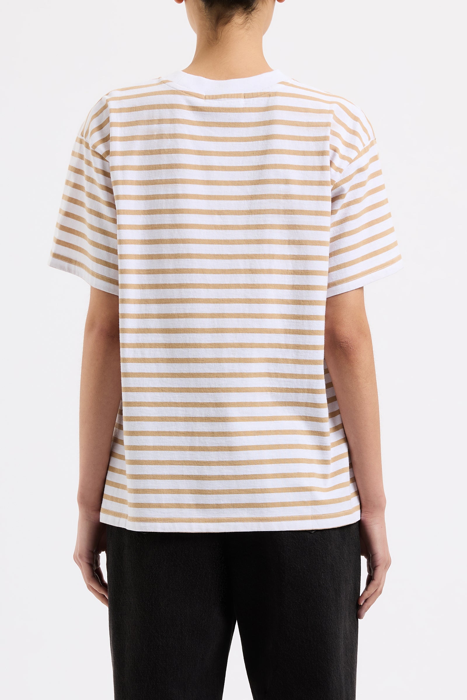 Organic Stripe Boyfriend Tee Camel Stripe 