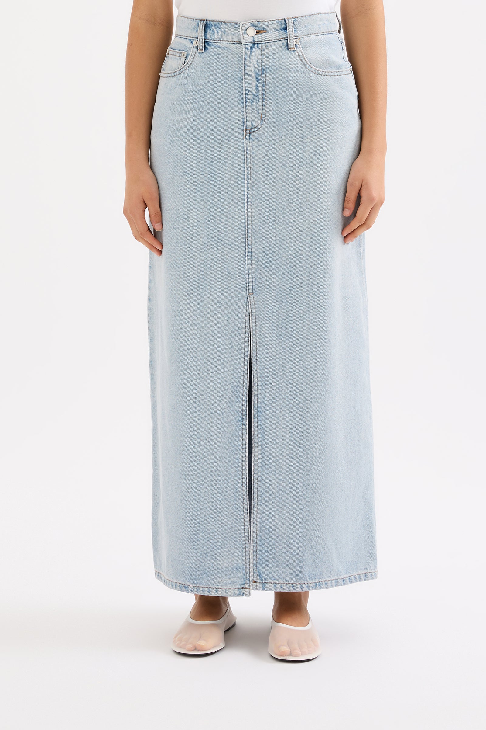 Sia Denim Maxi Skirt Clear Blue 