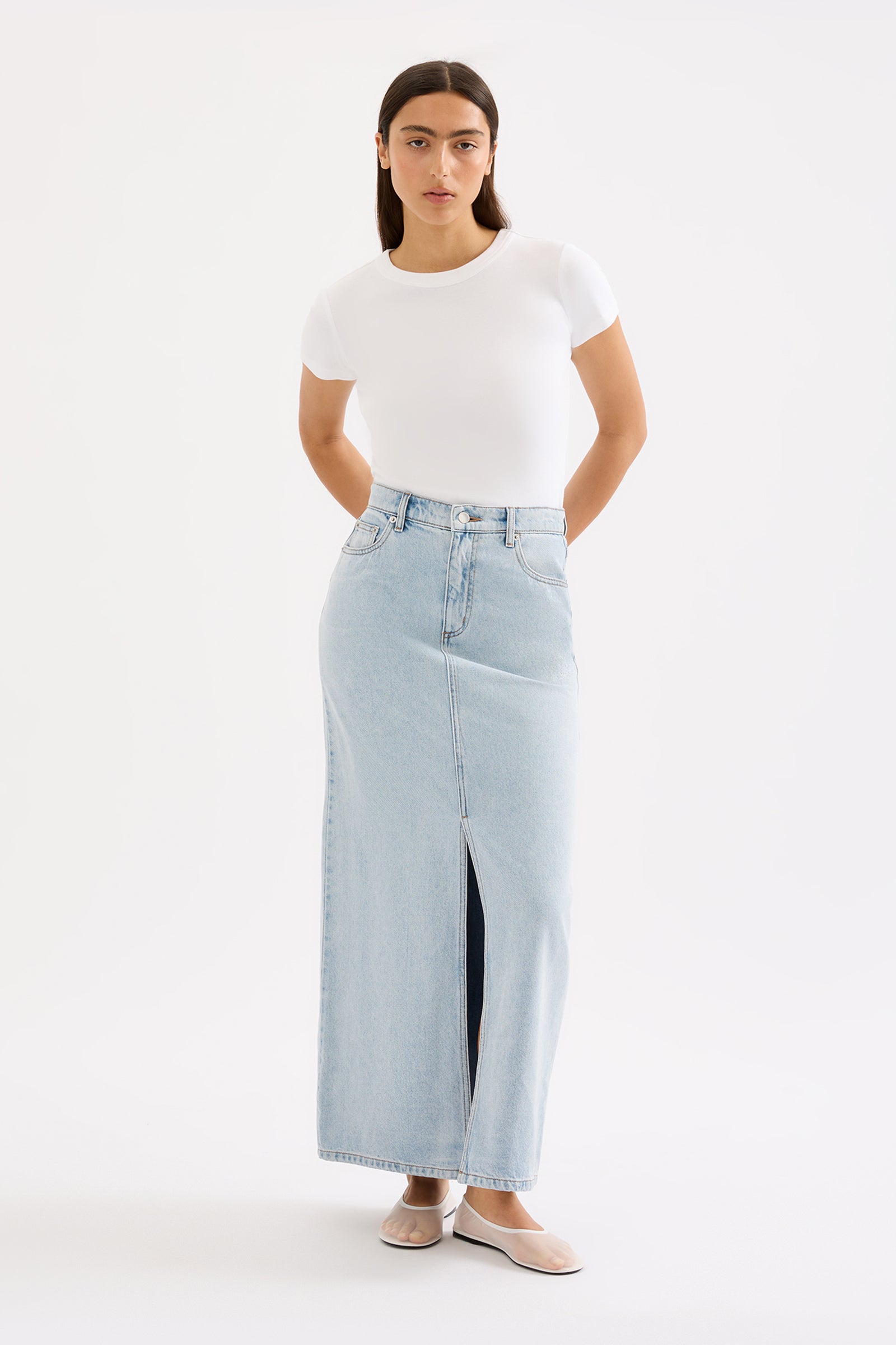 Sia Denim Maxi Skirt Clear Blue 