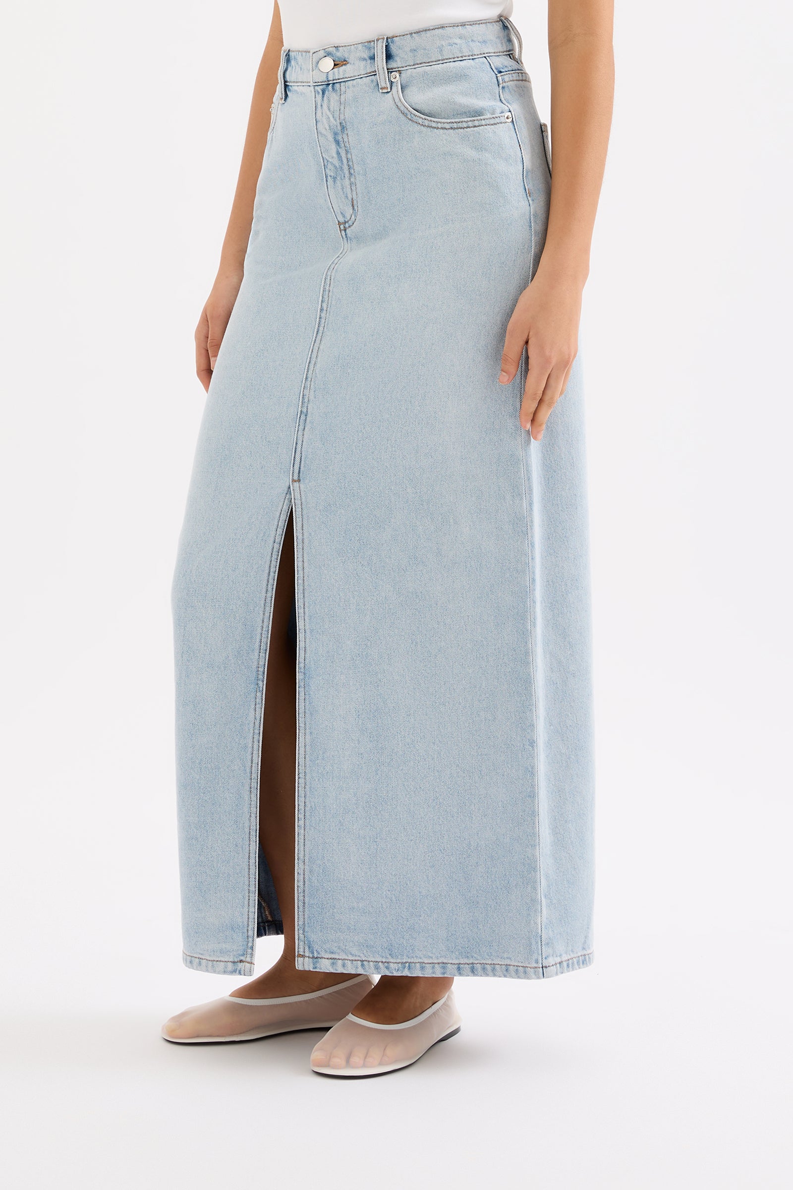 Sia Denim Maxi Skirt Clear Blue 