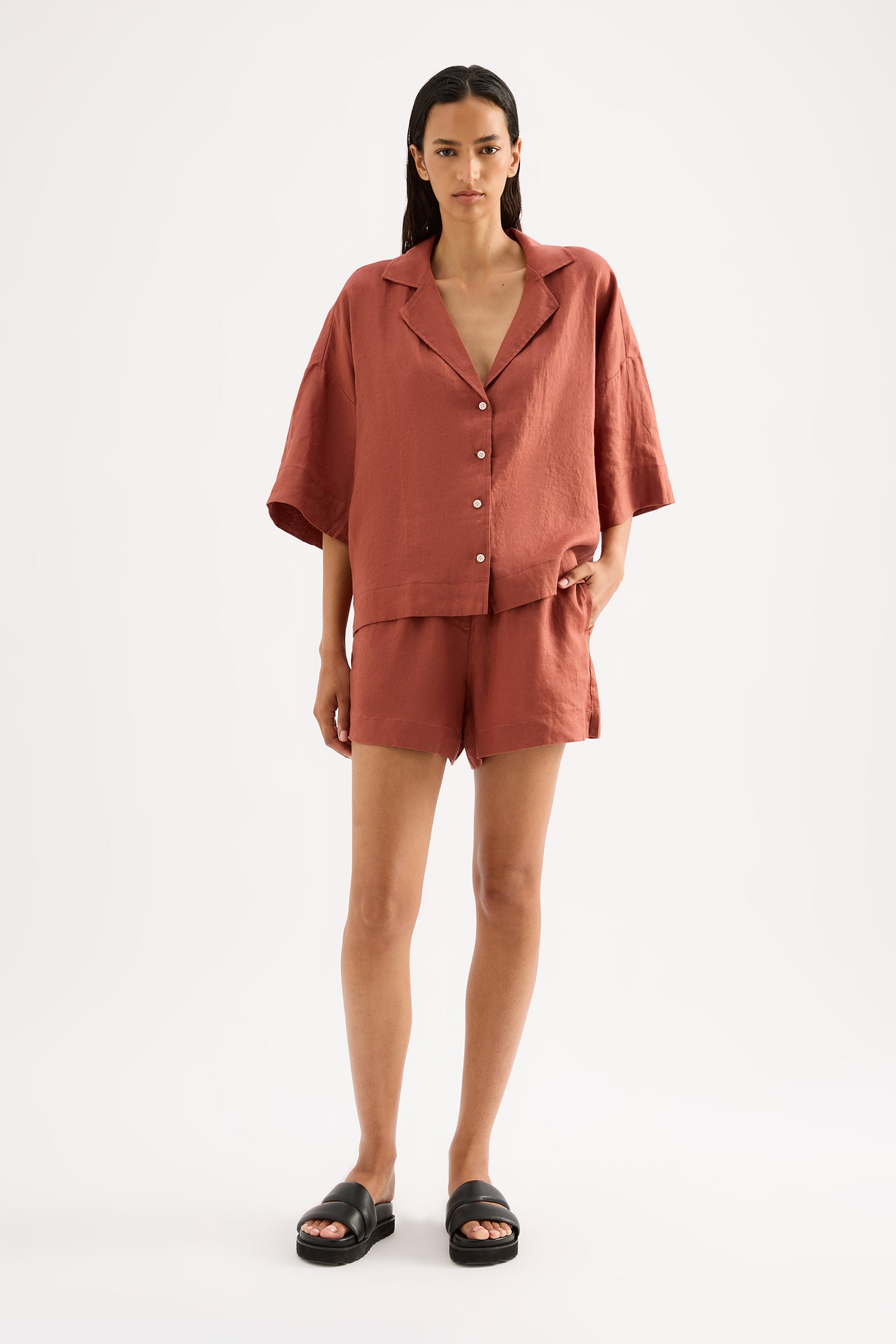 Lounge Linen Short Rust 