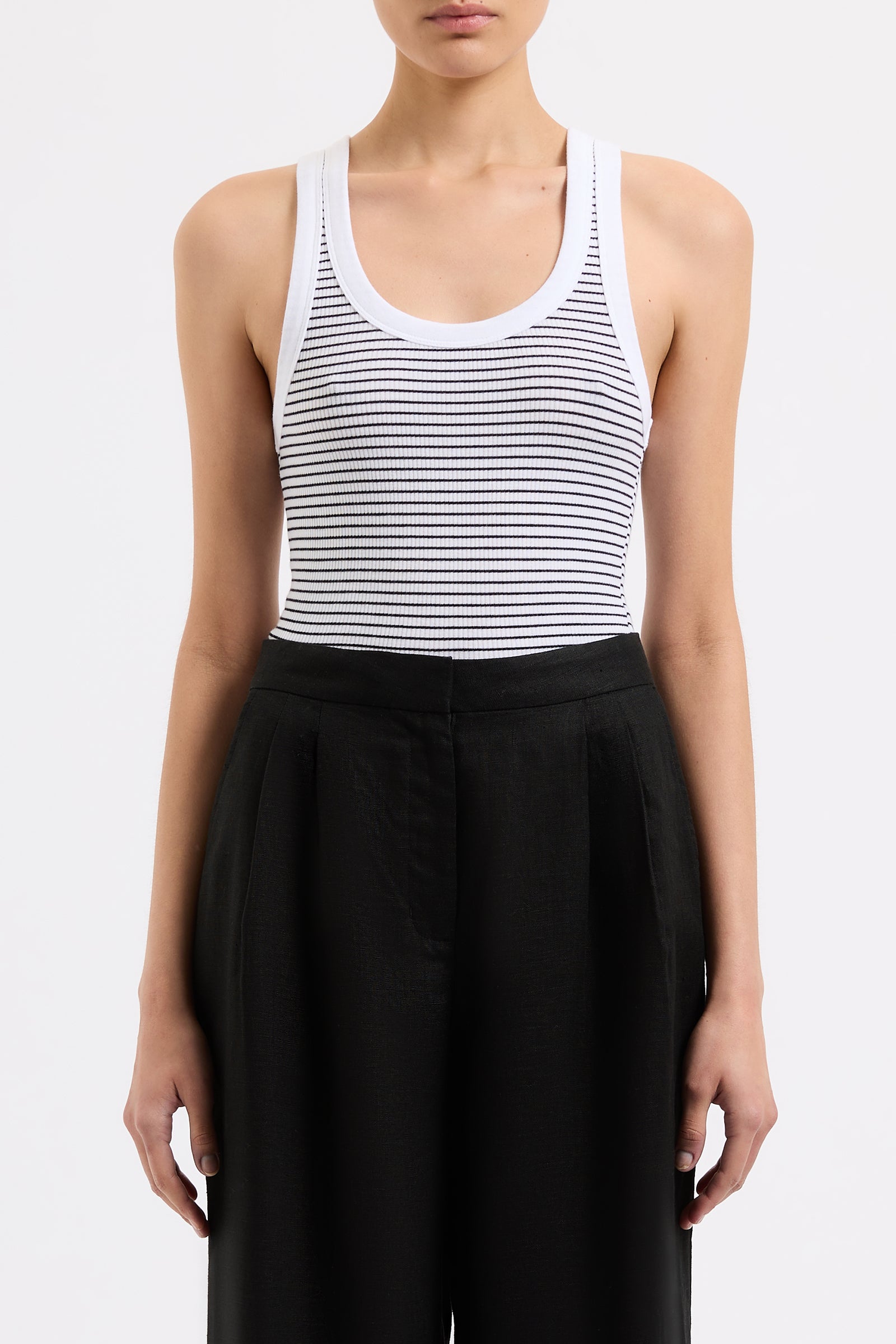 Organic Stripe Rib Singlet Black Stripe 