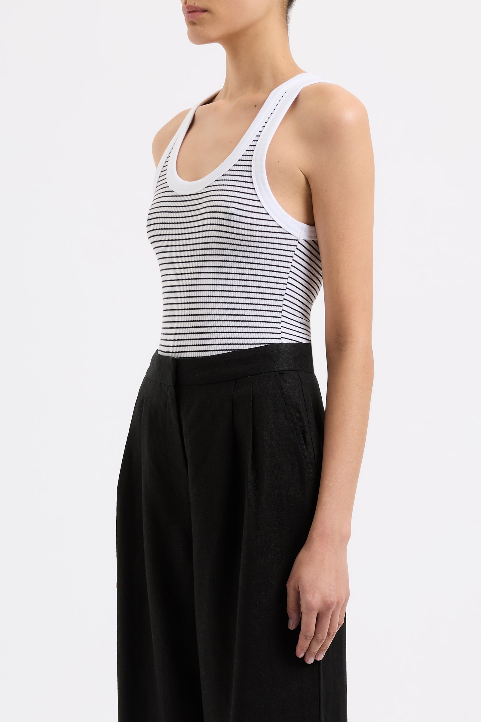 Organic Stripe Rib Singlet Black Stripe 