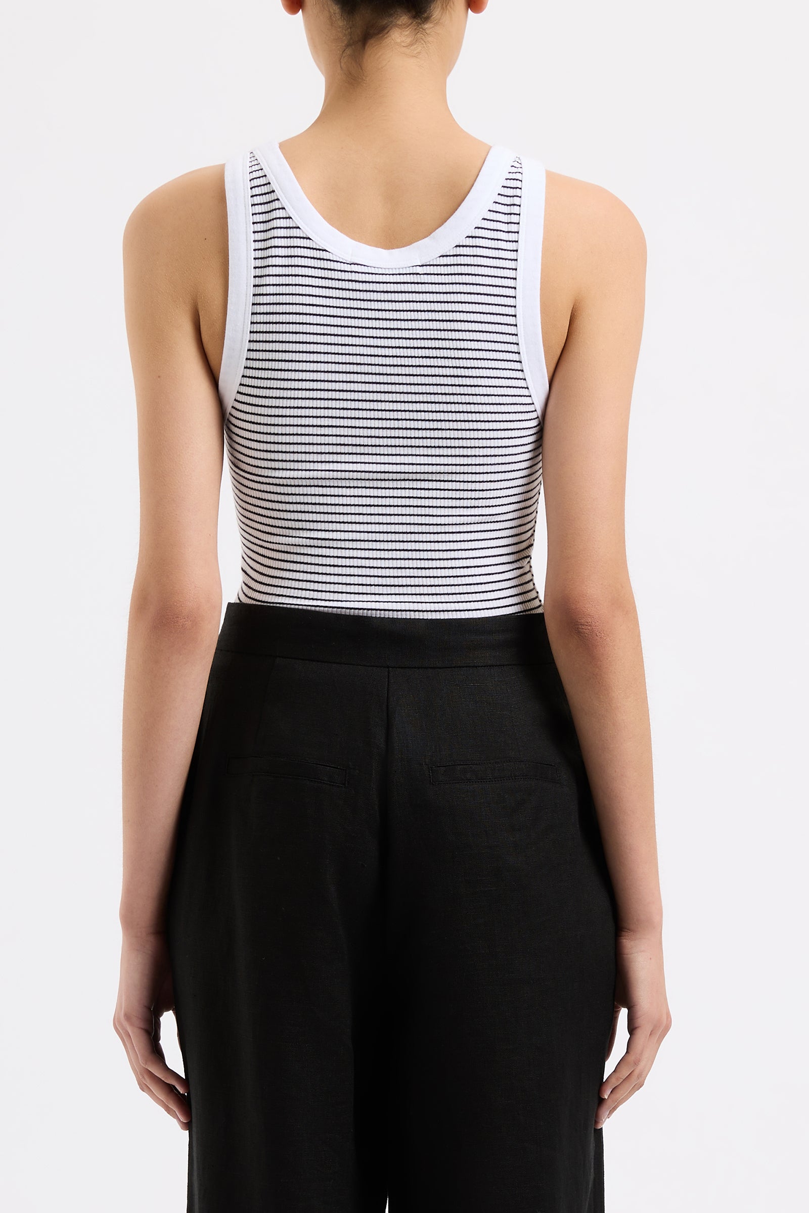 Organic Stripe Rib Singlet Black Stripe 