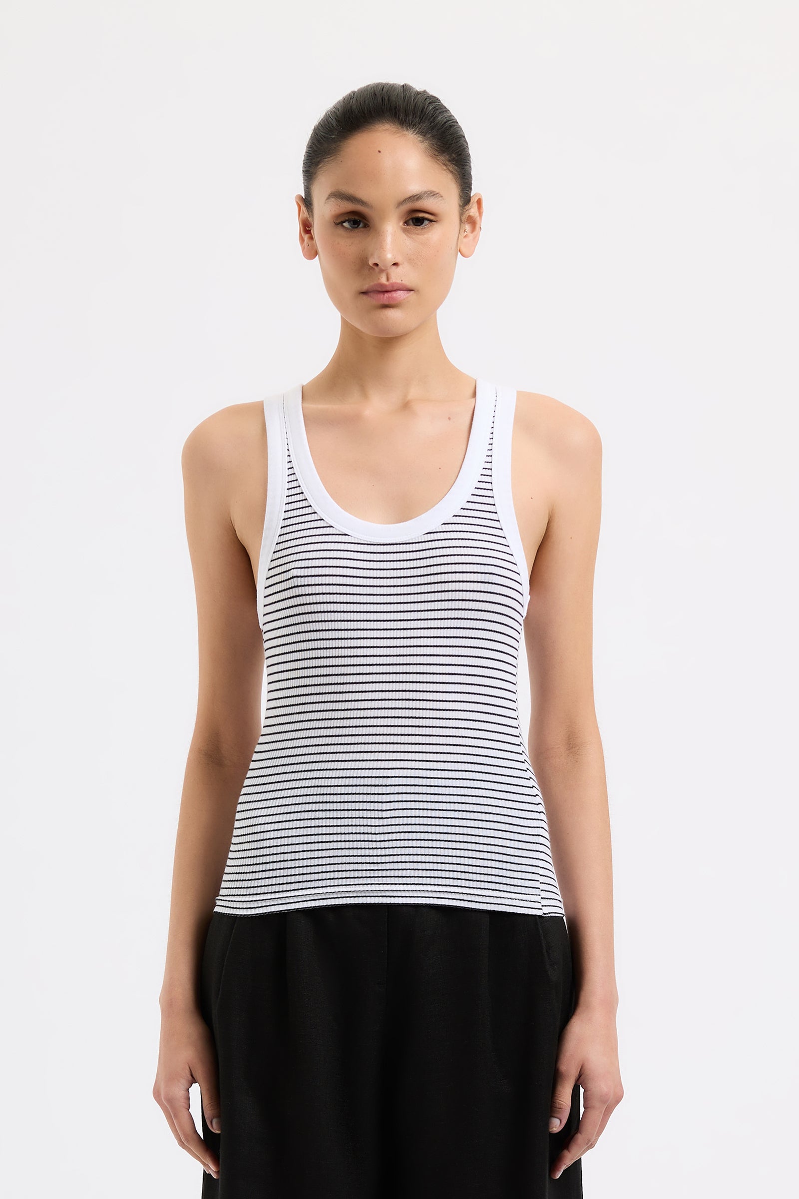 Organic Stripe Rib Singlet Black Stripe 