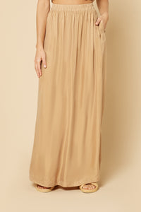 Nude Lucy Gia Cupro Maxi Skirt in a Light Brown Caramel Colour