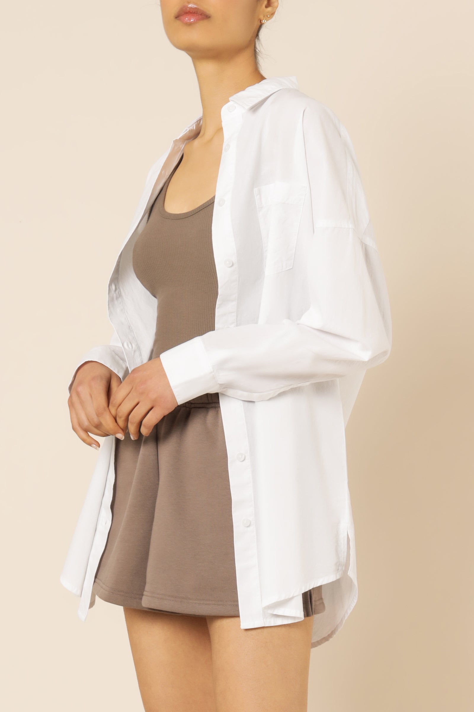 Nude Lucy Naya Cotton Longline Shirt White Shirt 