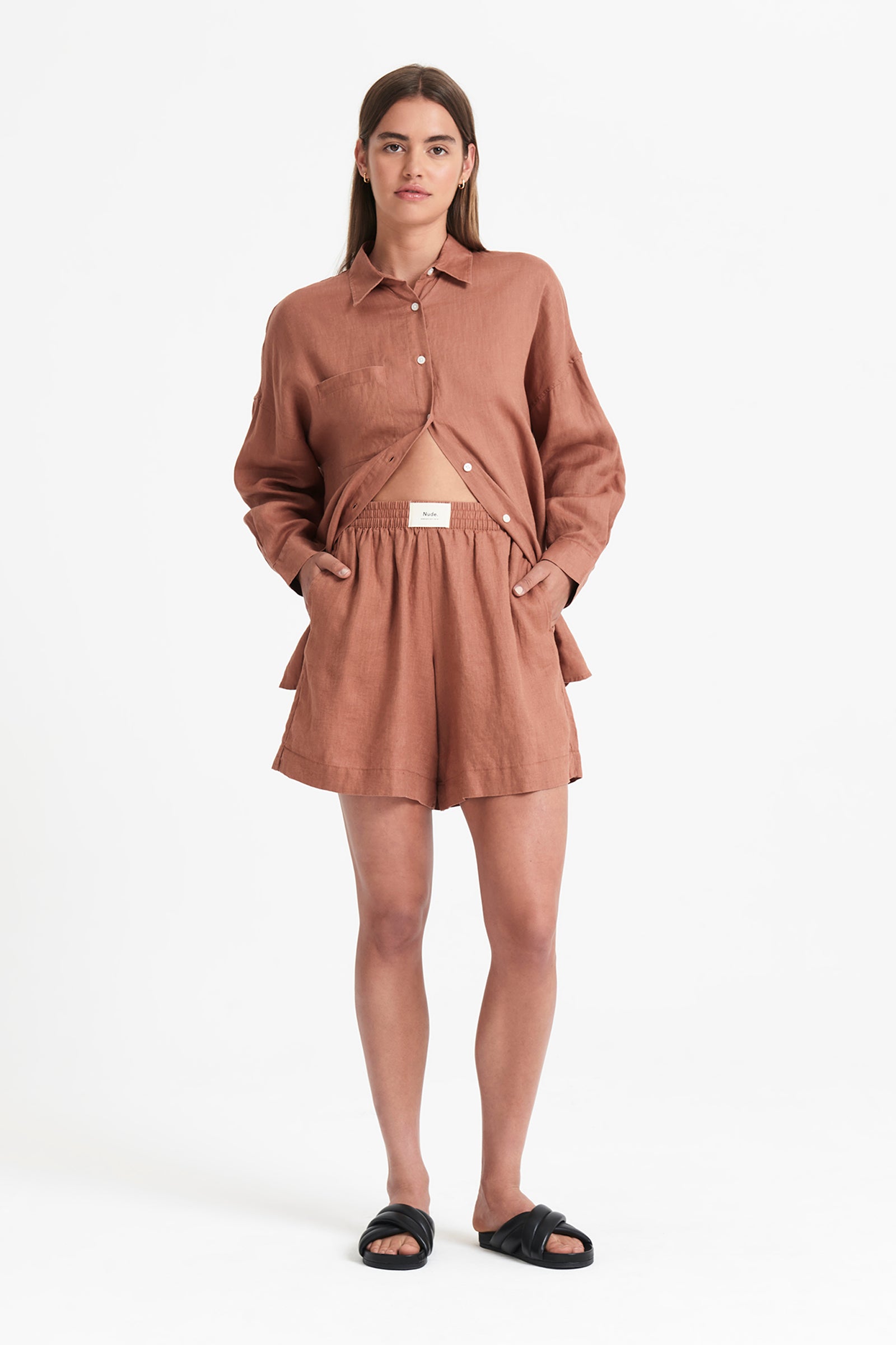 Nude Lucy Lounge Heritage Linen Short In Terracotta 