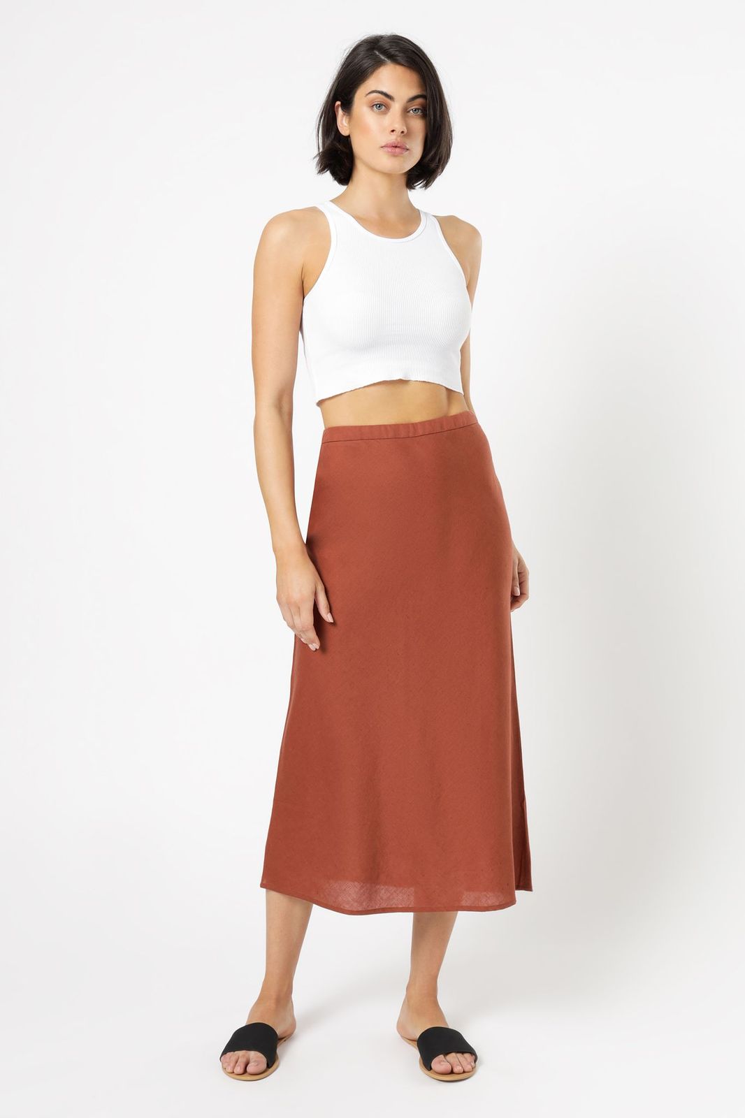 Nude Lucy Miles Linen Midi Skirt Pecan Skirt 