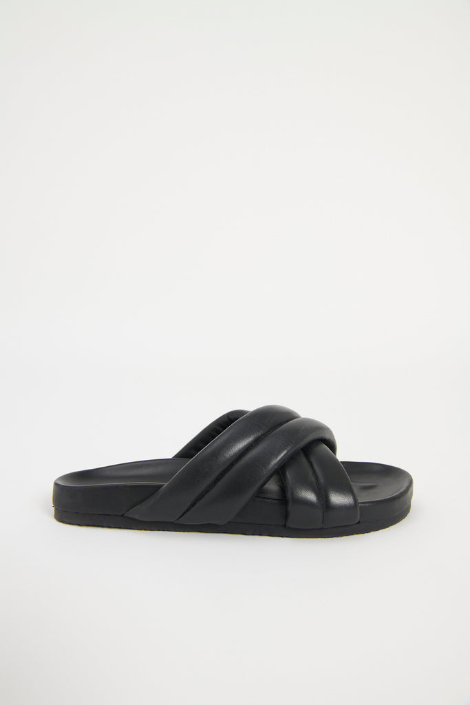 Shop Crossover Leather Slide in Black | Nude Lucy