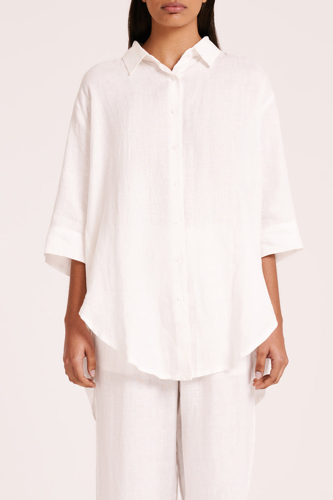 Shop Lounge Linen Longline Shirt in White | Nude Lucy