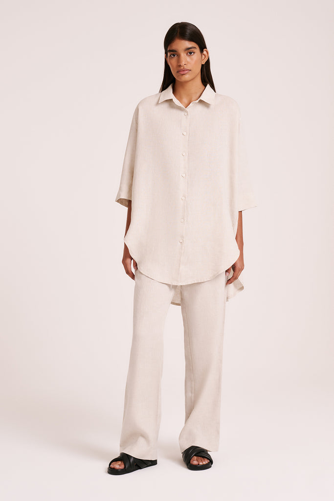 Shop Lounge Linen Longline Shirt in Natural | Nude Lucy