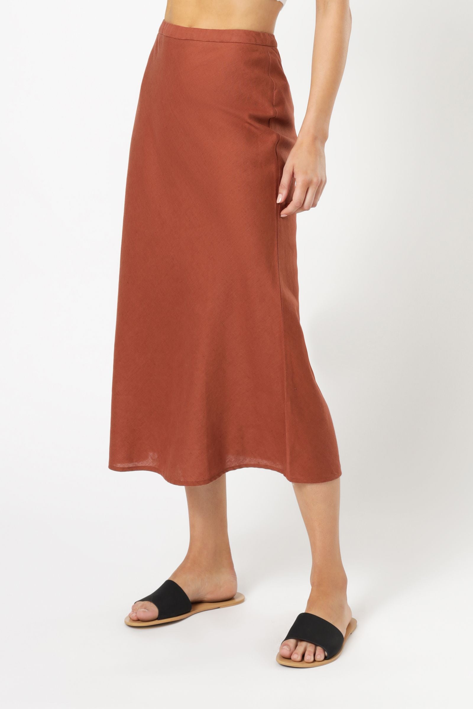 Nude Lucy Miles Linen Midi Skirt Pecan Skirt 